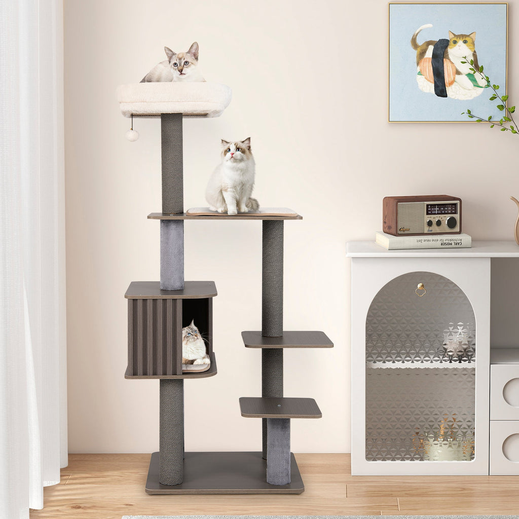 Multi-level Cat Tree for Indoor Cat 59.5 inch Tall Cat Tower with Cushion Top Perch - Majestic Pet Kingdom