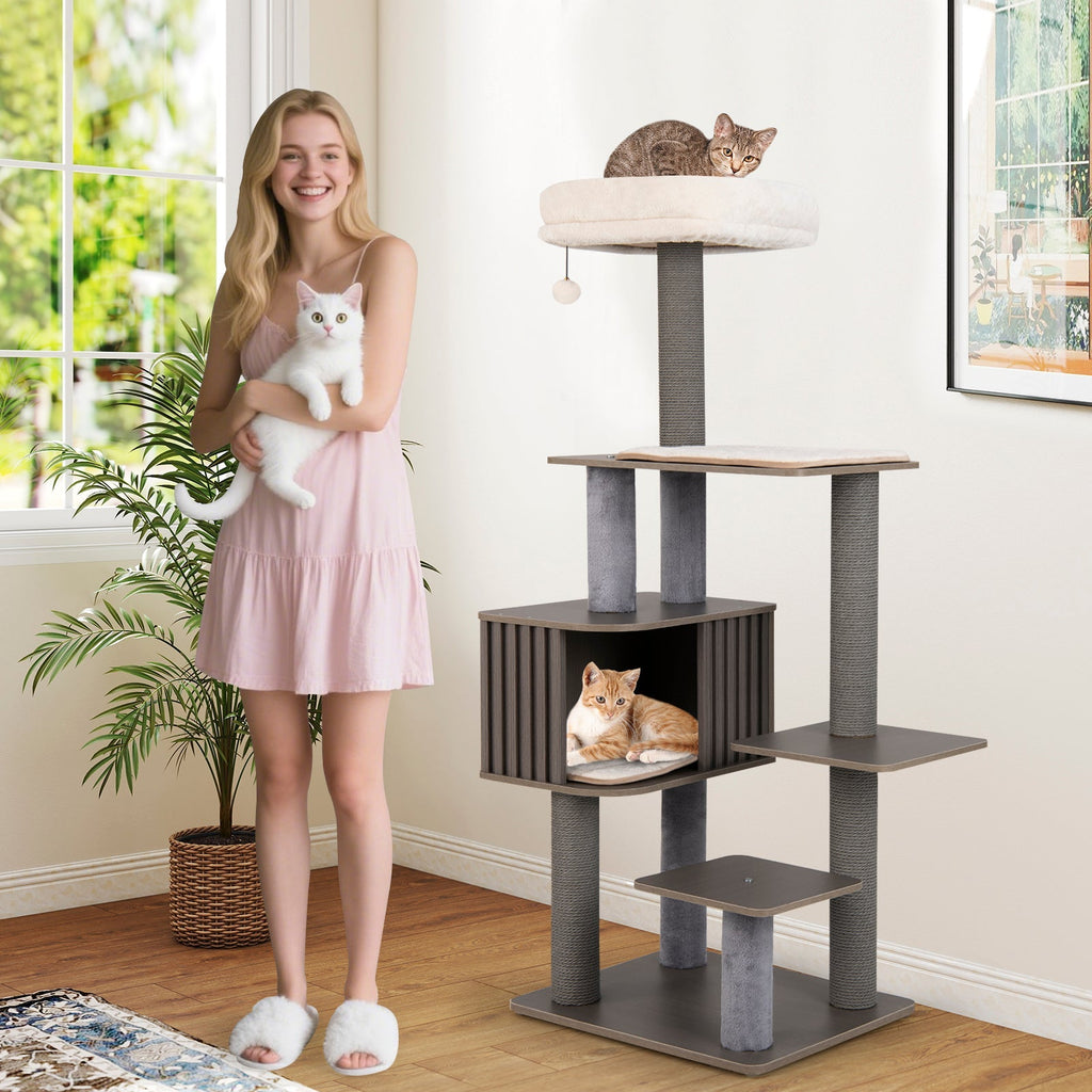 Multi-level Cat Tree for Indoor Cat 59.5 inch Tall Cat Tower with Cushion Top Perch - Majestic Pet Kingdom