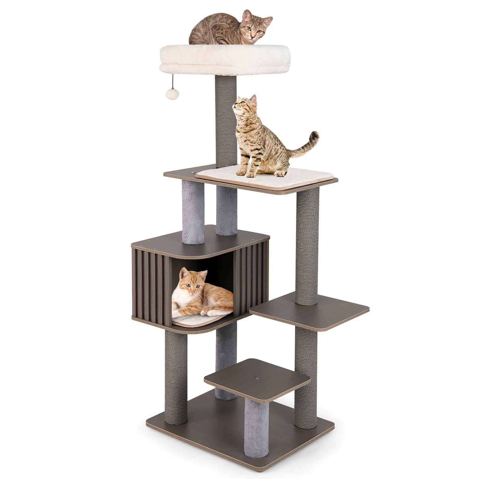 Multi-level Cat Tree for Indoor Cat 59.5 inch Tall Cat Tower with Cushion Top Perch - Majestic Pet Kingdom