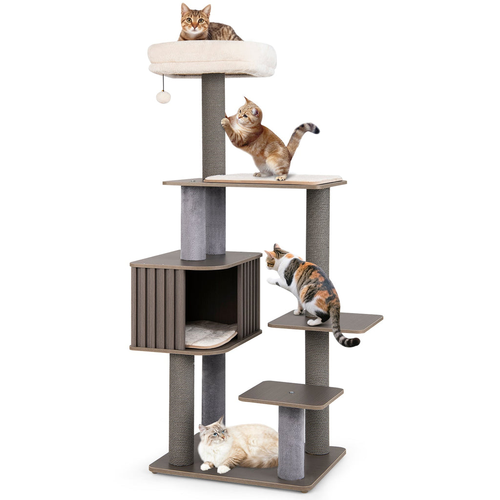 Multi-level Cat Tree for Indoor Cat 59.5 inch Tall Cat Tower with Cushion Top Perch - Majestic Pet Kingdom
