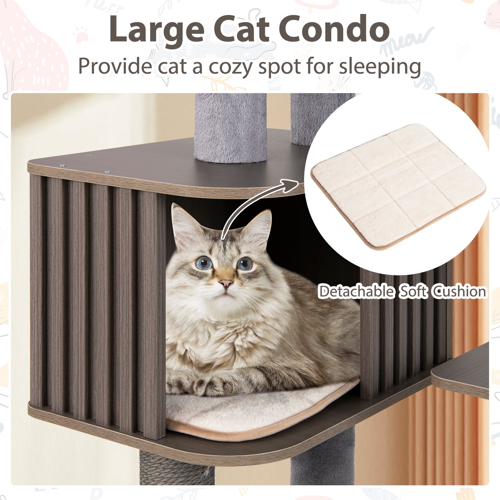 Multi-level Cat Tree for Indoor Cat 59.5 inch Tall Cat Tower with Cushion Top Perch - Majestic Pet Kingdom