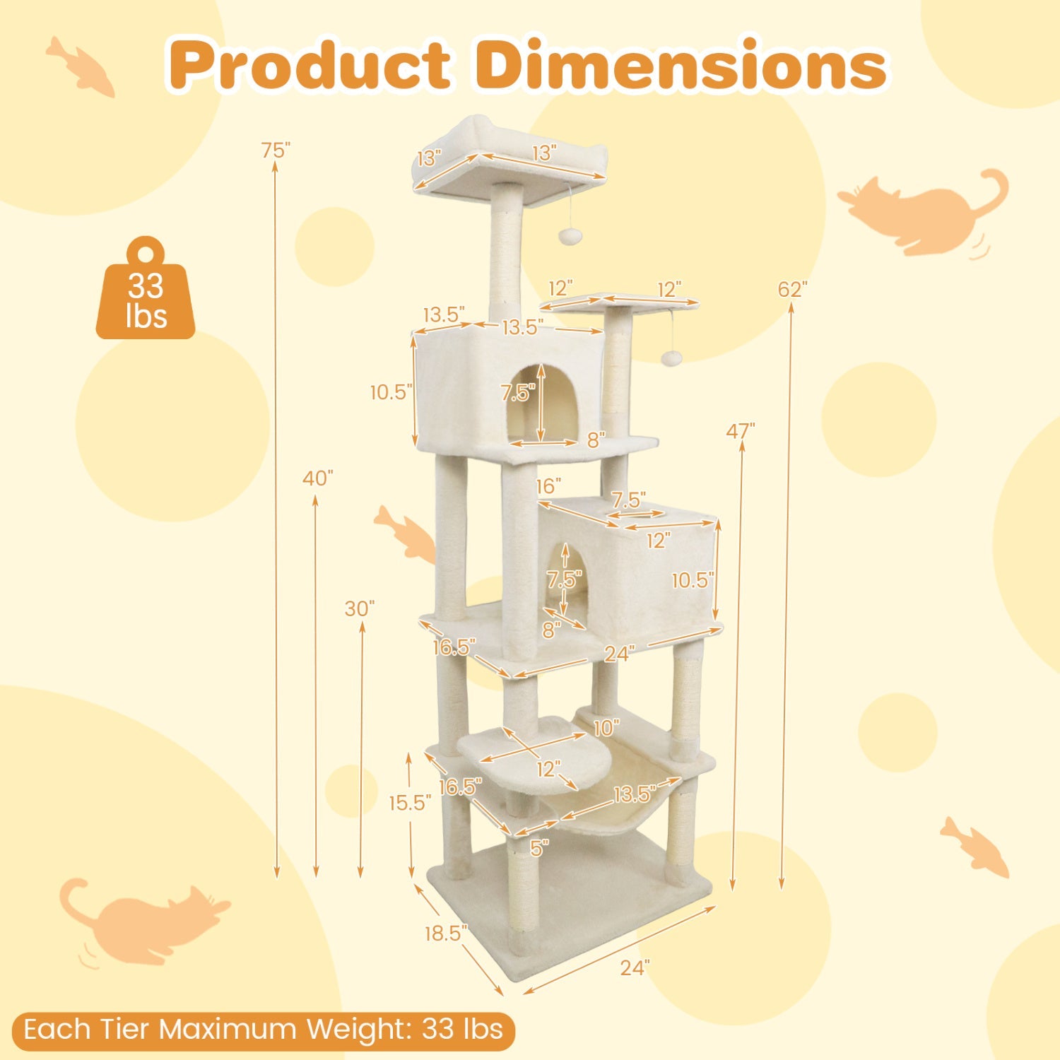 Multi-level Cat Tree Modern Cat Tower with Upholstered Perch and 2 Cat Condo - Majestic Pet Kingdom