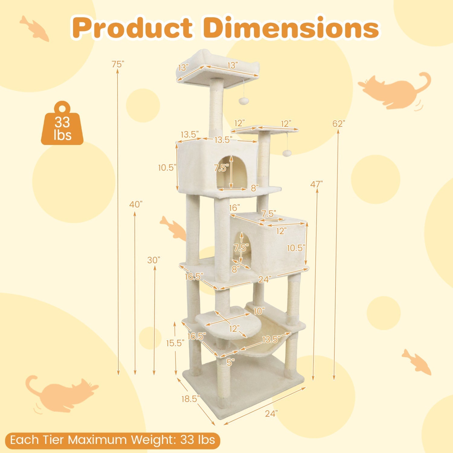 Multi-level Cat Tree Modern Cat Tower with Upholstered Perch and 2 Cat Condo - Majestic Pet Kingdom