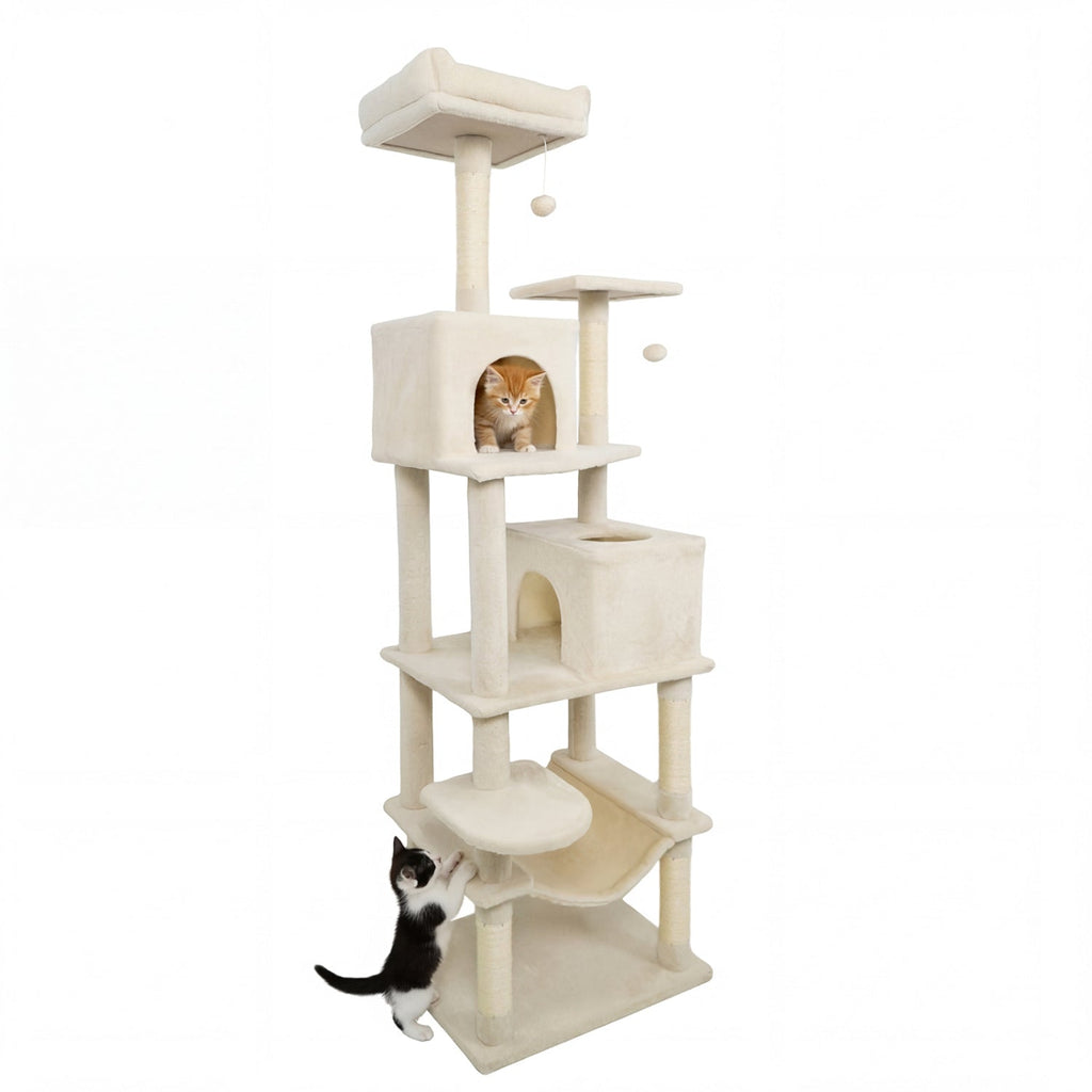 Multi-level Cat Tree Modern Cat Tower with Upholstered Perch and 2 Cat Condo - Majestic Pet Kingdom
