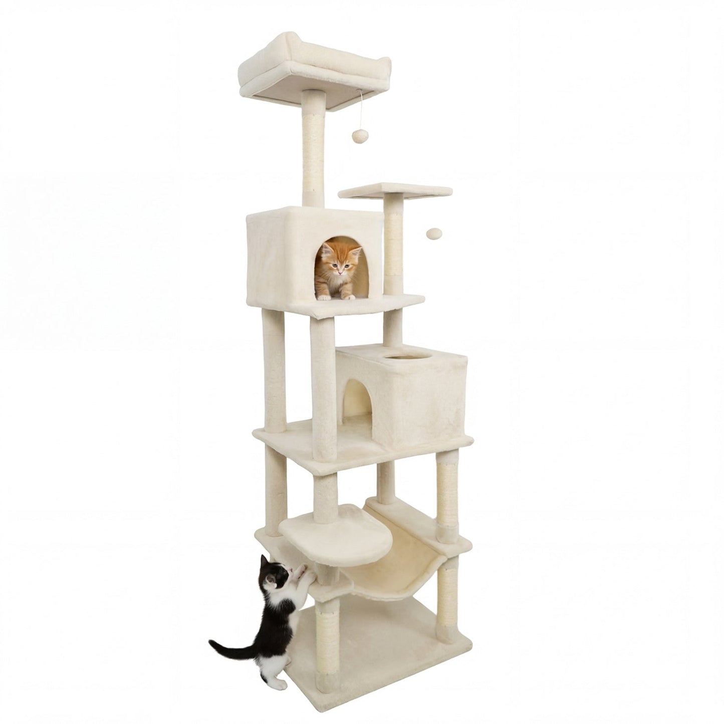 Multi-level Cat Tree Modern Cat Tower with Upholstered Perch and 2 Cat Condo - Majestic Pet Kingdom
