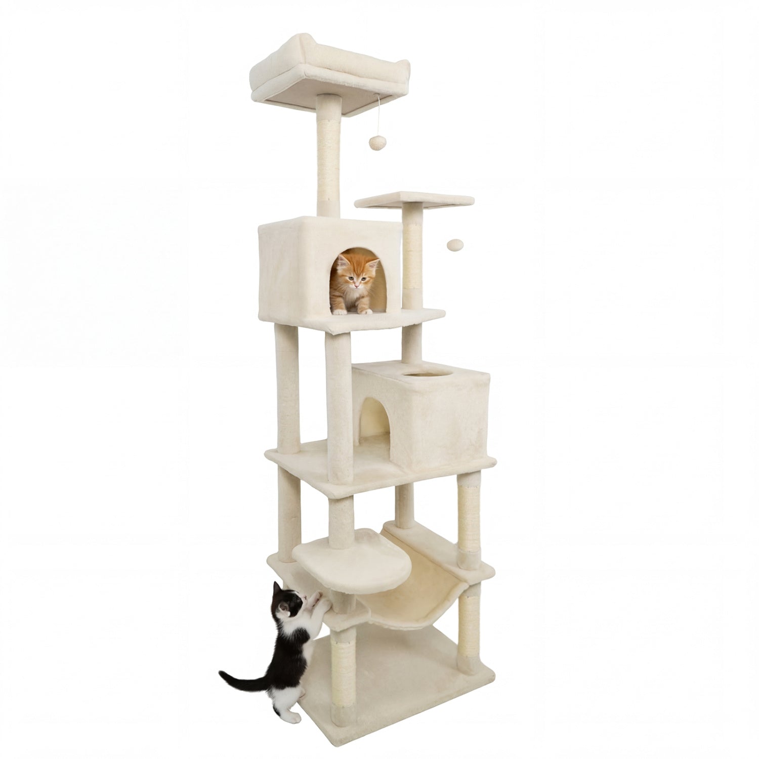 Multi-level Cat Tree Modern Cat Tower with Upholstered Perch and 2 Cat Condo - Majestic Pet Kingdom