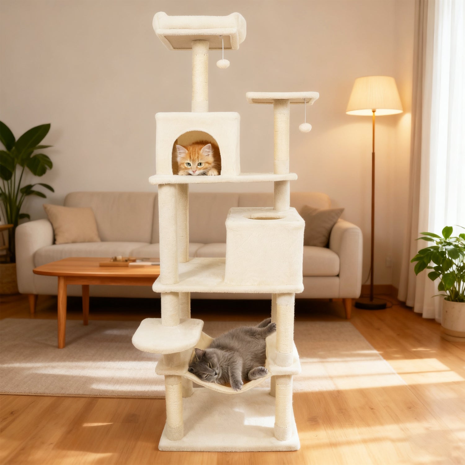 Multi-level Cat Tree Modern Cat Tower with Upholstered Perch and 2 Cat Condo - Majestic Pet Kingdom