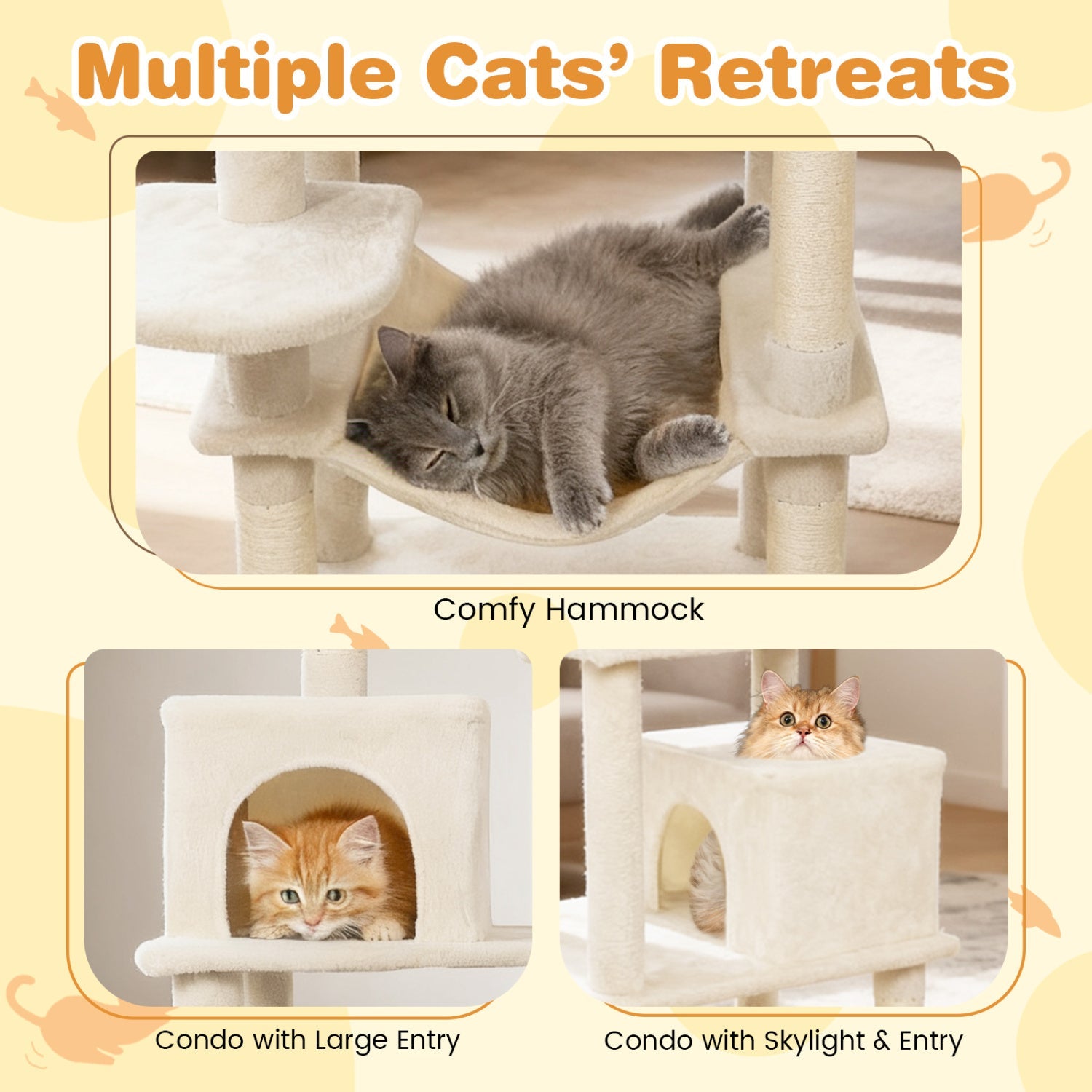 Multi-level Cat Tree Modern Cat Tower with Upholstered Perch and 2 Cat Condo - Majestic Pet Kingdom