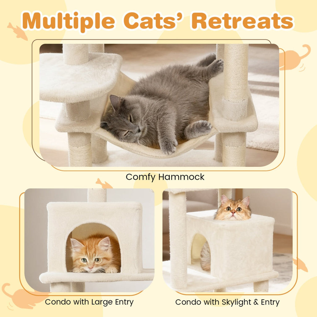 Multi-level Cat Tree Modern Cat Tower with Upholstered Perch and 2 Cat Condo - Majestic Pet Kingdom