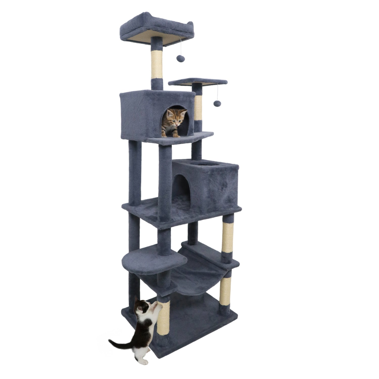 Multi-level Cat Tree Modern Cat Tower with Upholstered Perch and 2 Cat Condo - Majestic Pet Kingdom