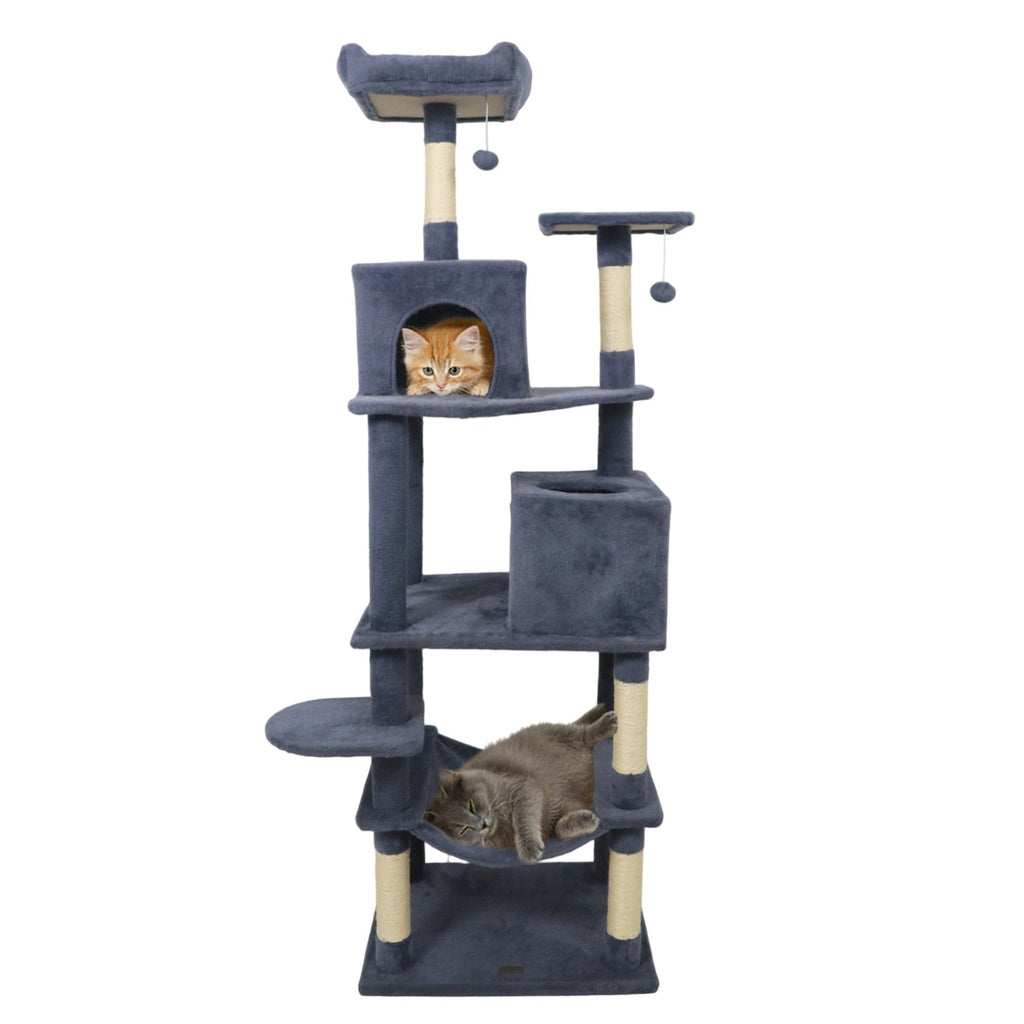 Multi-level Cat Tree Modern Cat Tower with Upholstered Perch and 2 Cat Condo - Majestic Pet Kingdom