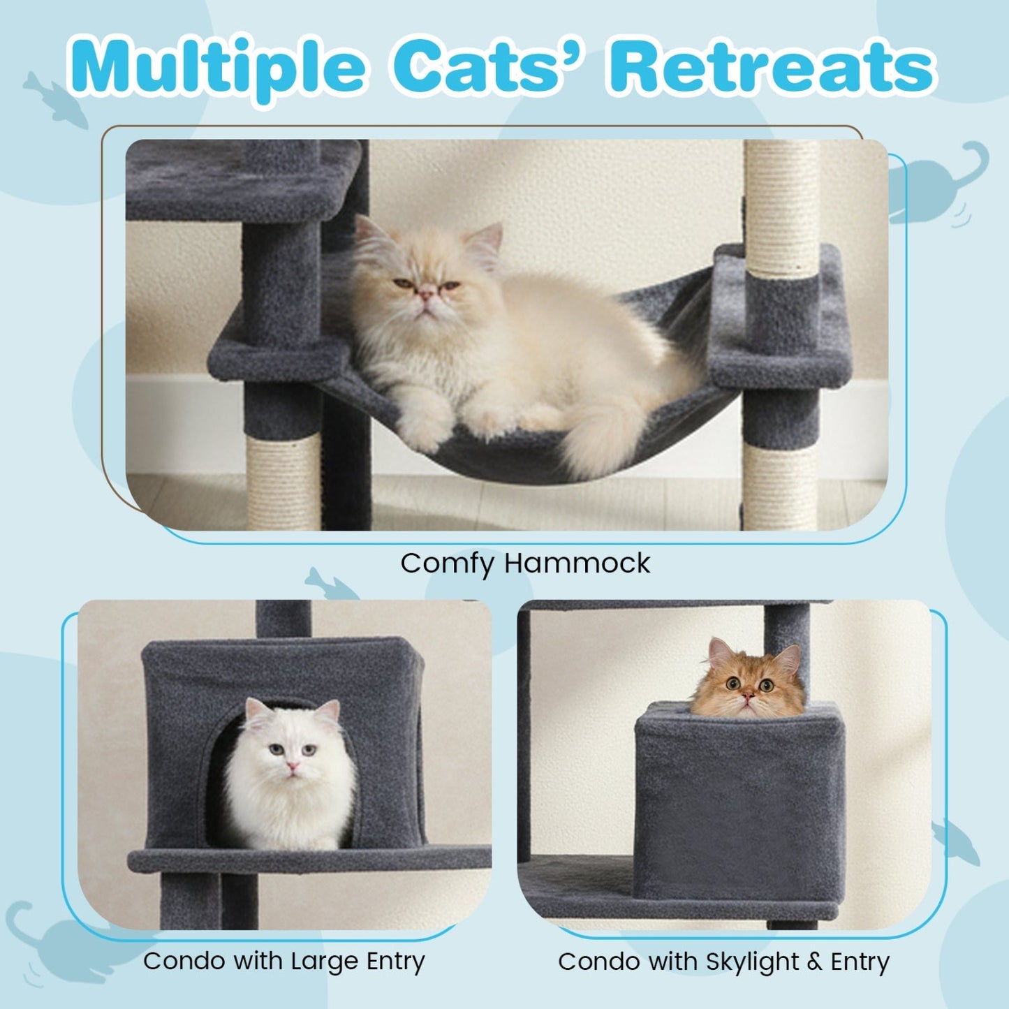 Multi-level Cat Tree Modern Cat Tower with Upholstered Perch and 2 Cat Condo - Majestic Pet Kingdom
