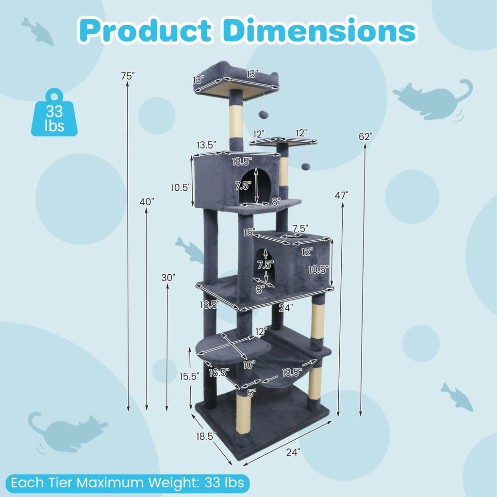 Multi-level Cat Tree Modern Cat Tower with Upholstered Perch and 2 Cat Condo - Majestic Pet Kingdom