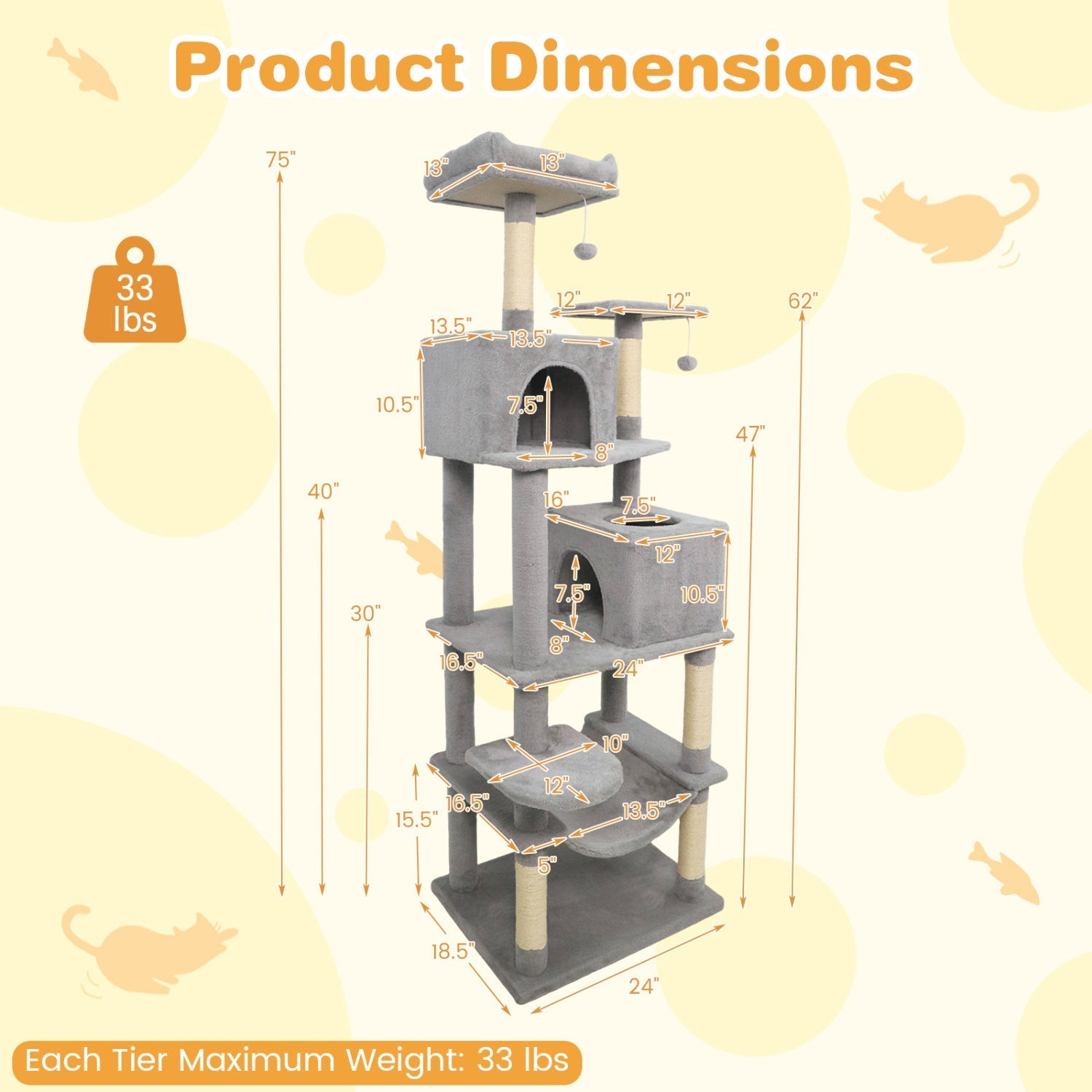 Multi-level Cat Tree Modern Cat Tower with Upholstered Perch and 2 Cat Condo - Majestic Pet Kingdom