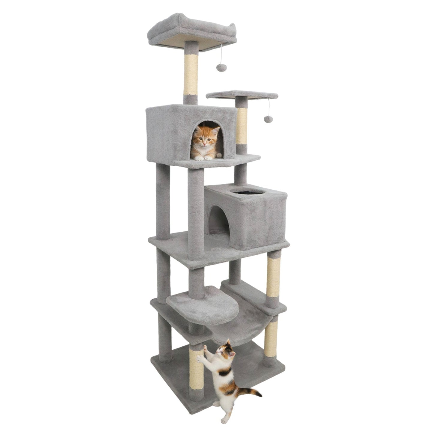 Multi-level Cat Tree Modern Cat Tower with Upholstered Perch and 2 Cat Condo - Majestic Pet Kingdom