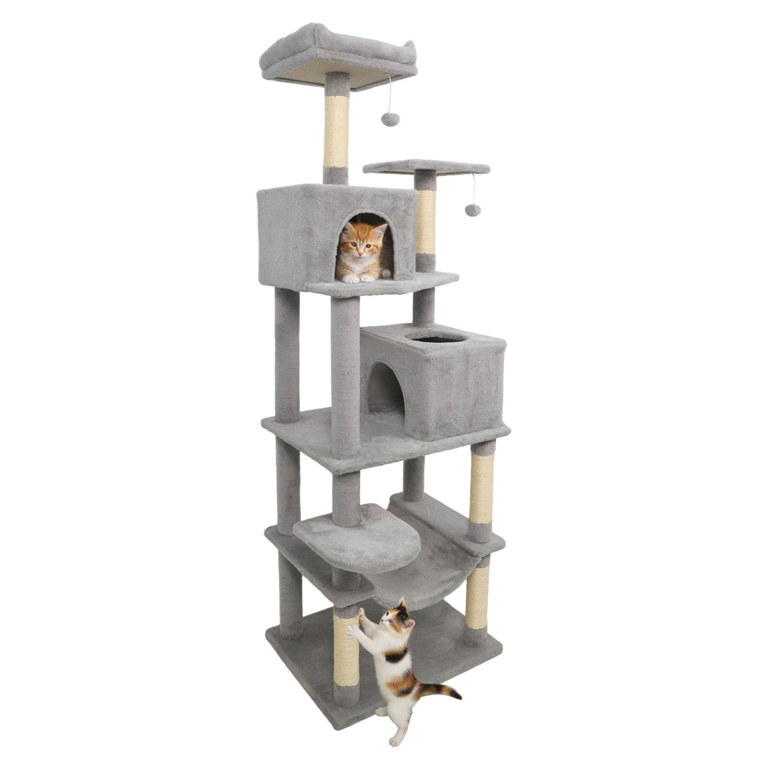 Multi-level Cat Tree Modern Cat Tower with Upholstered Perch and 2 Cat Condo - Majestic Pet Kingdom