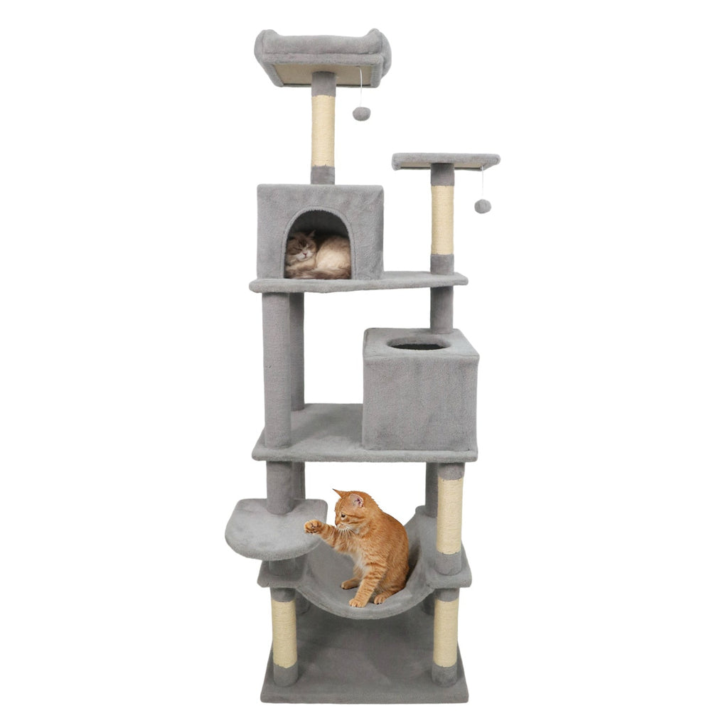 Multi-level Cat Tree Modern Cat Tower with Upholstered Perch and 2 Cat Condo - Majestic Pet Kingdom