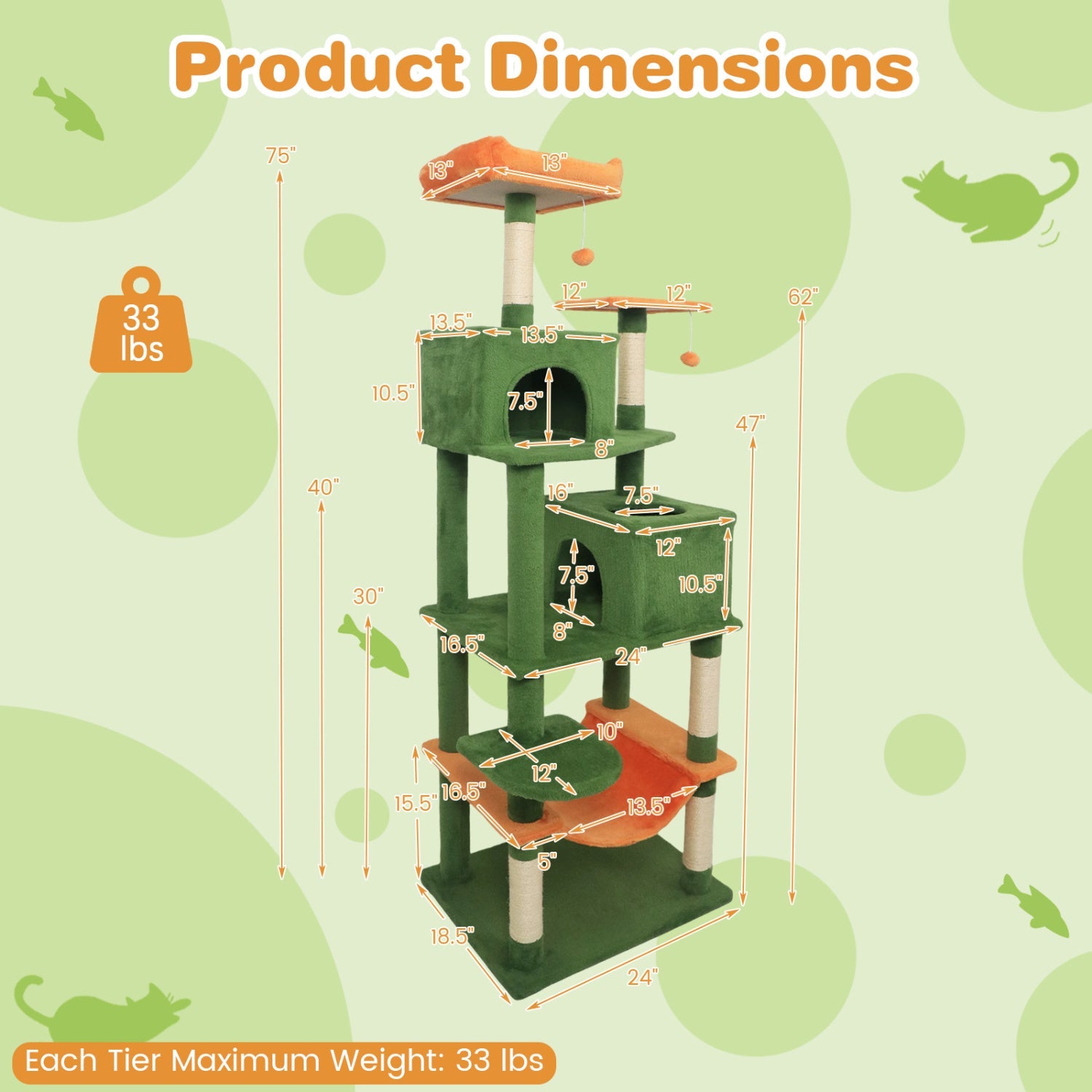 Multi-level Cat Tree Modern Cat Tower with Upholstered Perch and 2 Cat Condo - Majestic Pet Kingdom