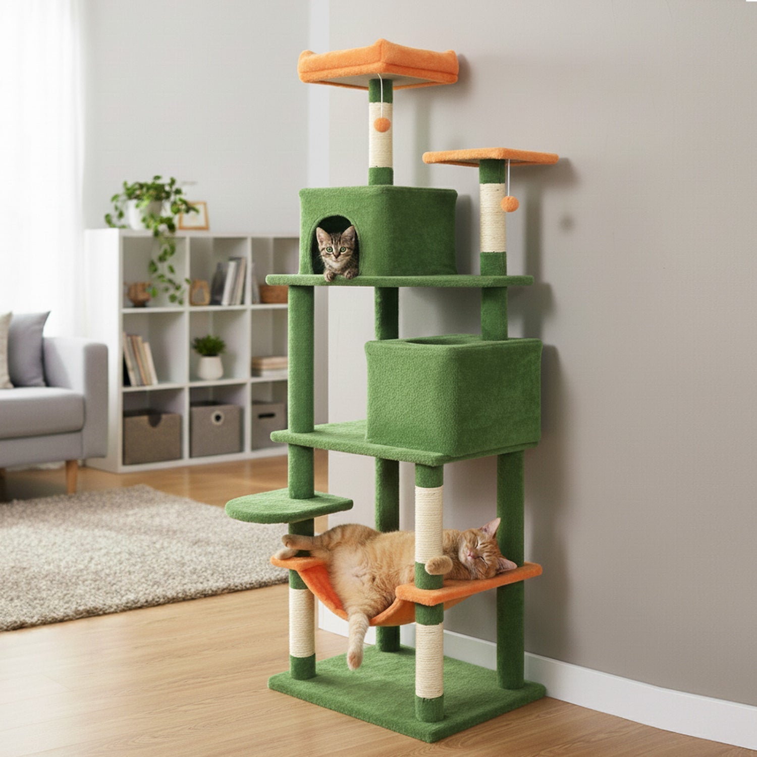 Multi-level Cat Tree Modern Cat Tower with Upholstered Perch and 2 Cat Condo - Majestic Pet Kingdom
