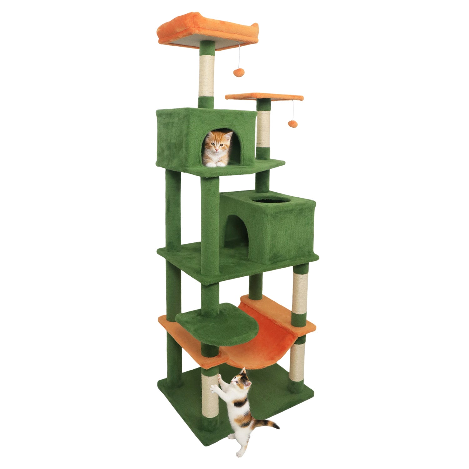 Multi-level Cat Tree Modern Cat Tower with Upholstered Perch and 2 Cat Condo - Majestic Pet Kingdom