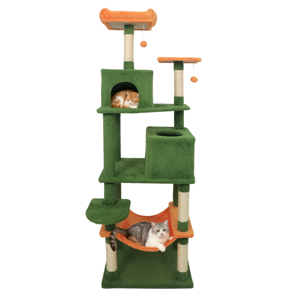 Multi-level Cat Tree Modern Cat Tower with Upholstered Perch and 2 Cat Condo - Majestic Pet Kingdom