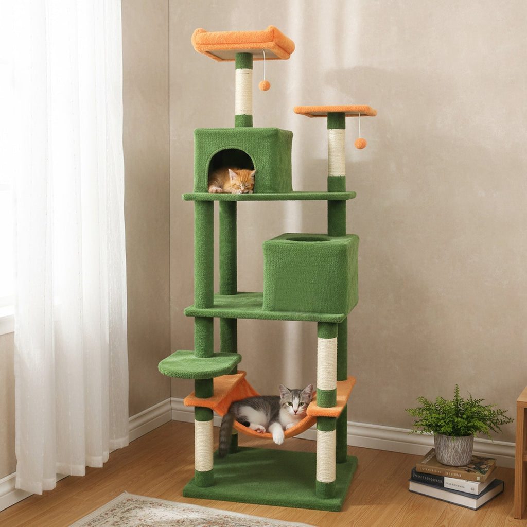 Multi-level Cat Tree Modern Cat Tower with Upholstered Perch and 2 Cat Condo - Majestic Pet Kingdom
