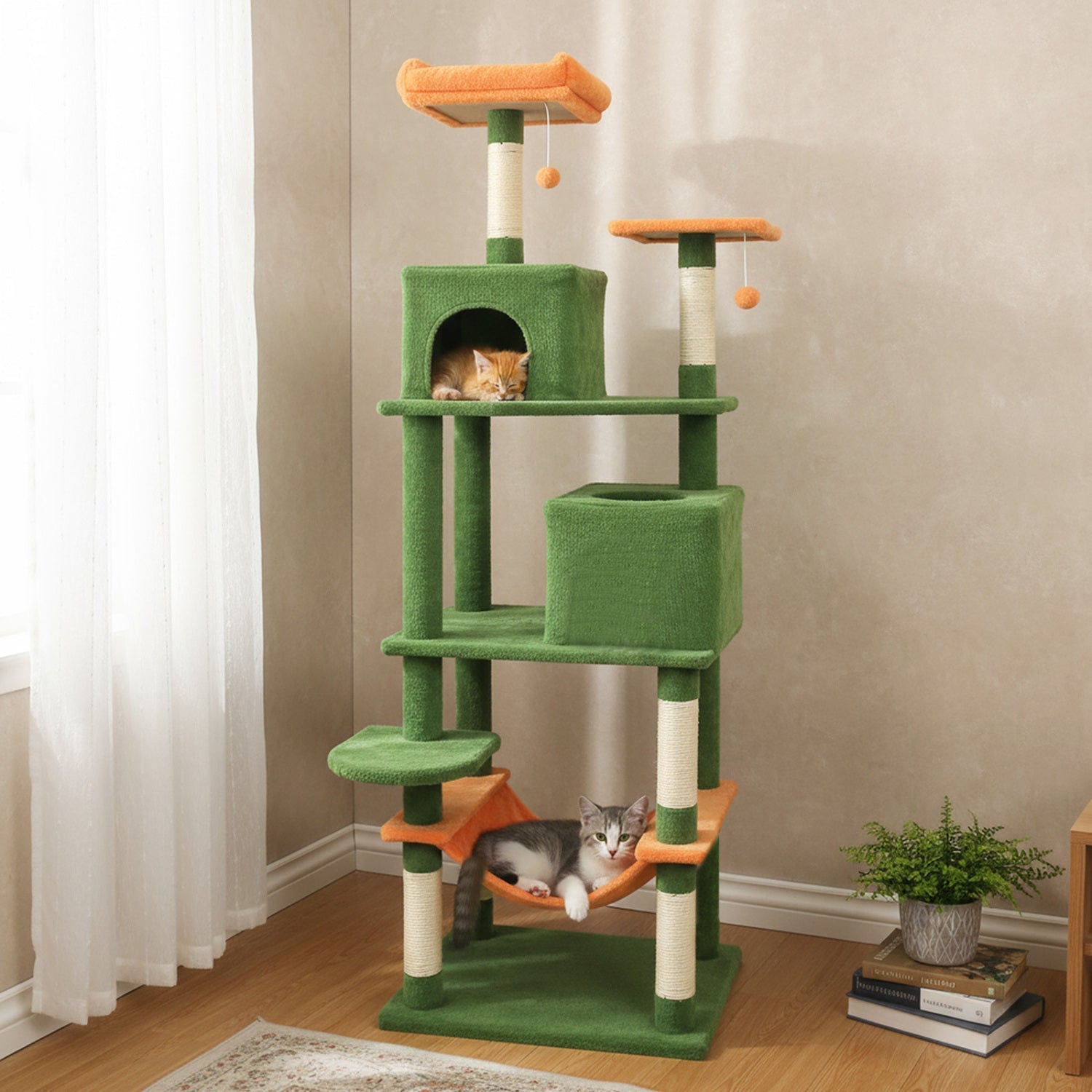 Multi-level Cat Tree Modern Cat Tower with Upholstered Perch and 2 Cat Condo - Majestic Pet Kingdom