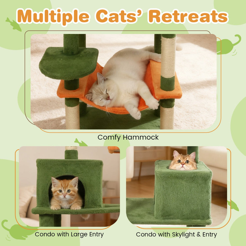 Multi-level Cat Tree Modern Cat Tower with Upholstered Perch and 2 Cat Condo - Majestic Pet Kingdom