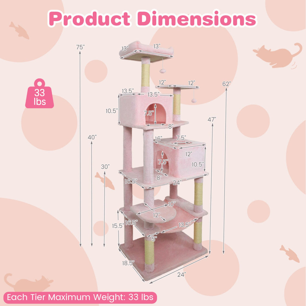Multi-level Cat Tree Modern Cat Tower with Upholstered Perch and 2 Cat Condo - Majestic Pet Kingdom