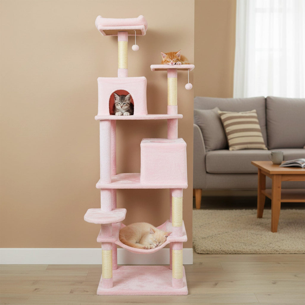 Multi-level Cat Tree Modern Cat Tower with Upholstered Perch and 2 Cat Condo - Majestic Pet Kingdom