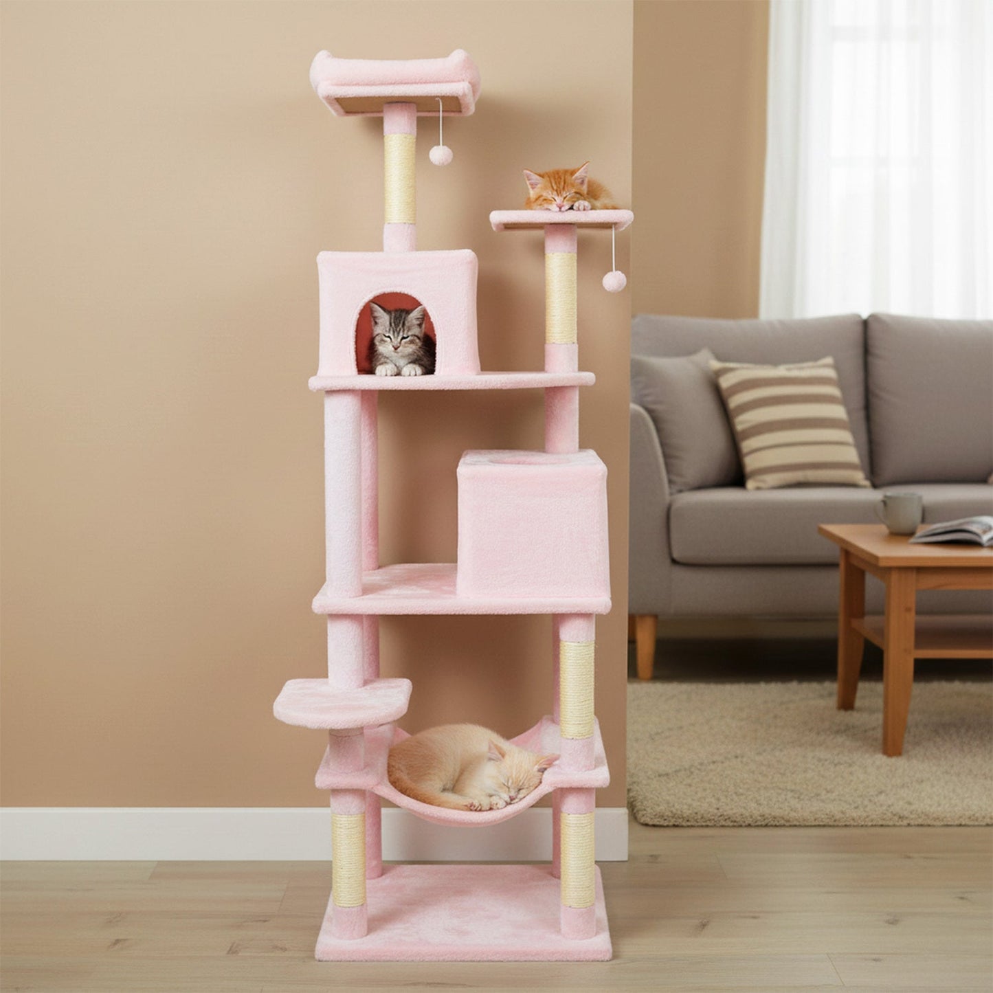 Multi-level Cat Tree Modern Cat Tower with Upholstered Perch and 2 Cat Condo - Majestic Pet Kingdom