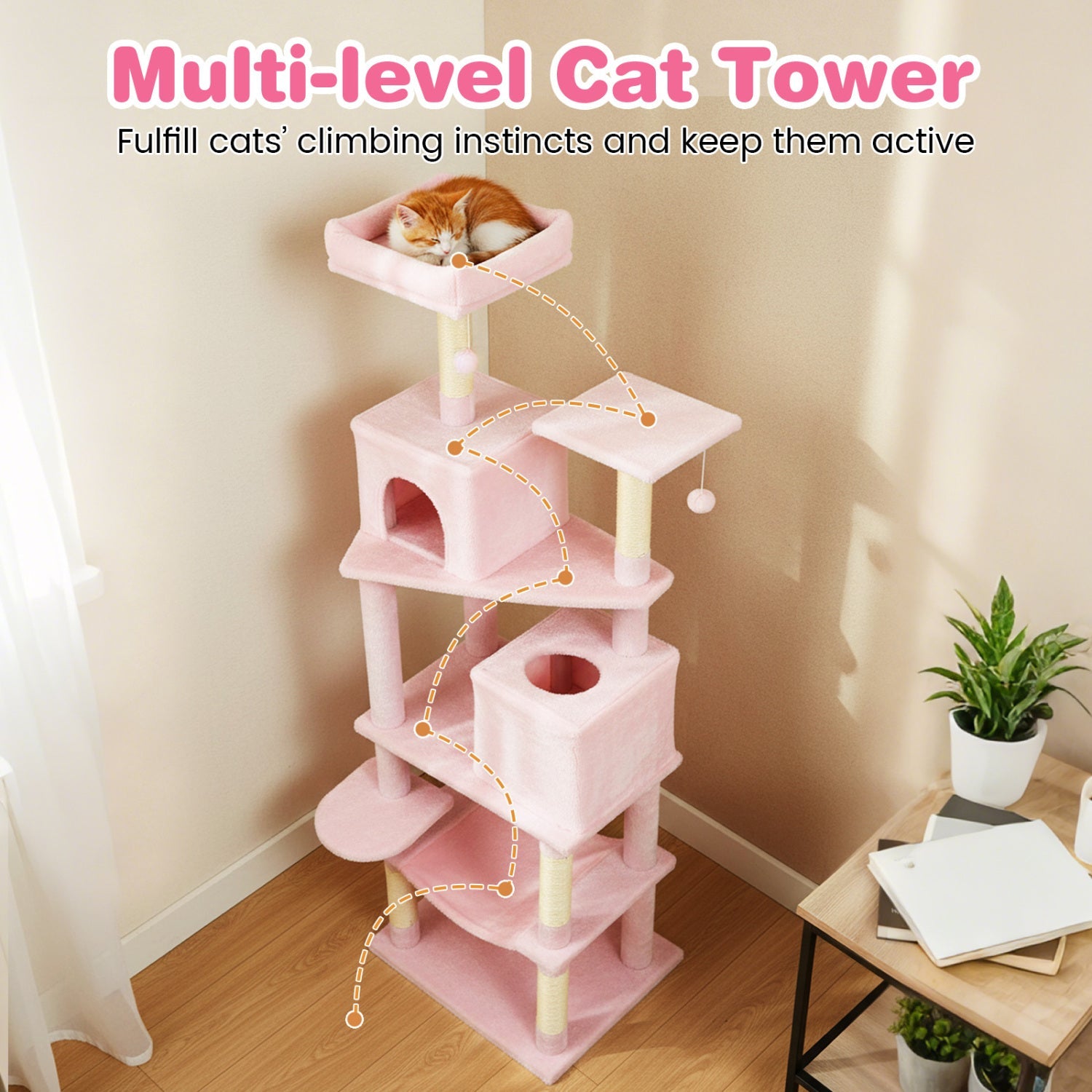 Multi-level Cat Tree Modern Cat Tower with Upholstered Perch and 2 Cat Condo - Majestic Pet Kingdom