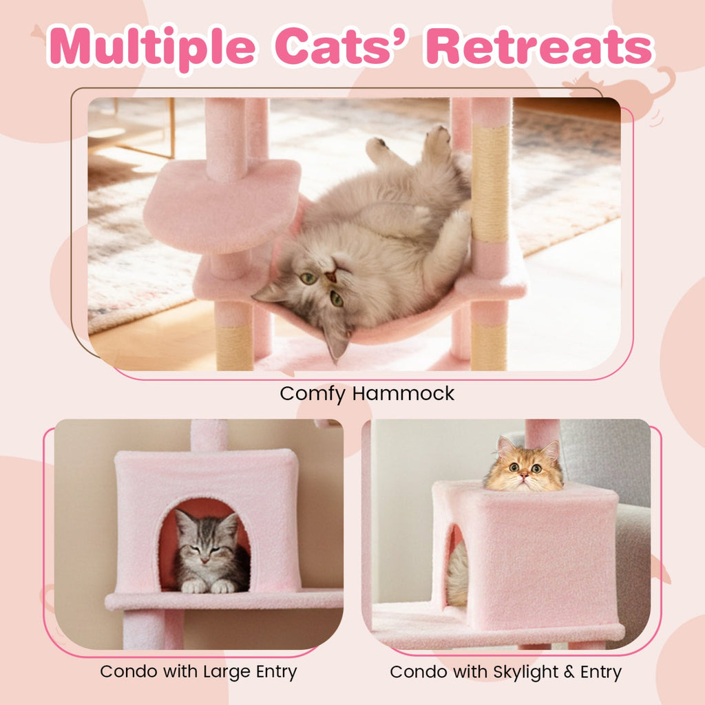 Multi-level Cat Tree Modern Cat Tower with Upholstered Perch and 2 Cat Condo - Majestic Pet Kingdom