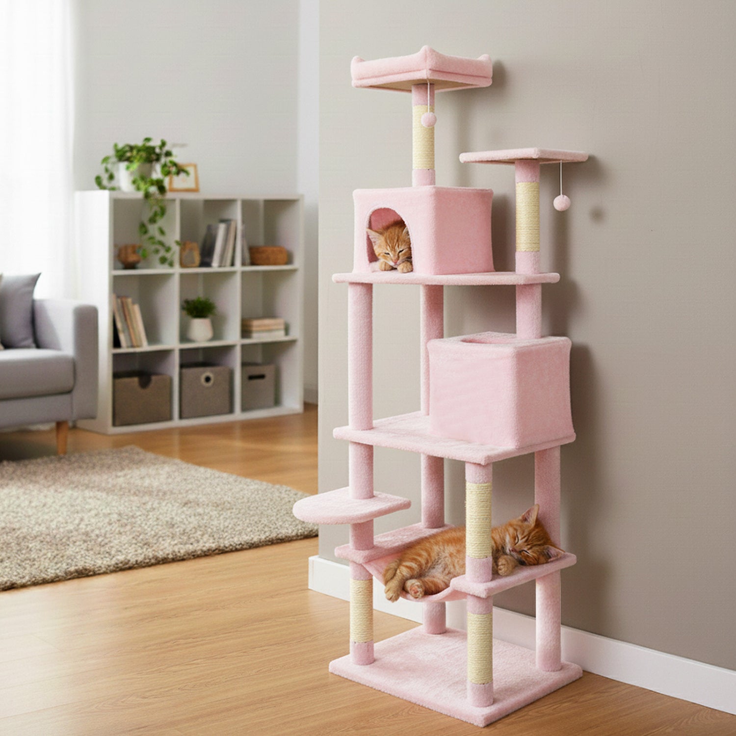Multi-level Cat Tree Modern Cat Tower with Upholstered Perch and 2 Cat Condo - Majestic Pet Kingdom