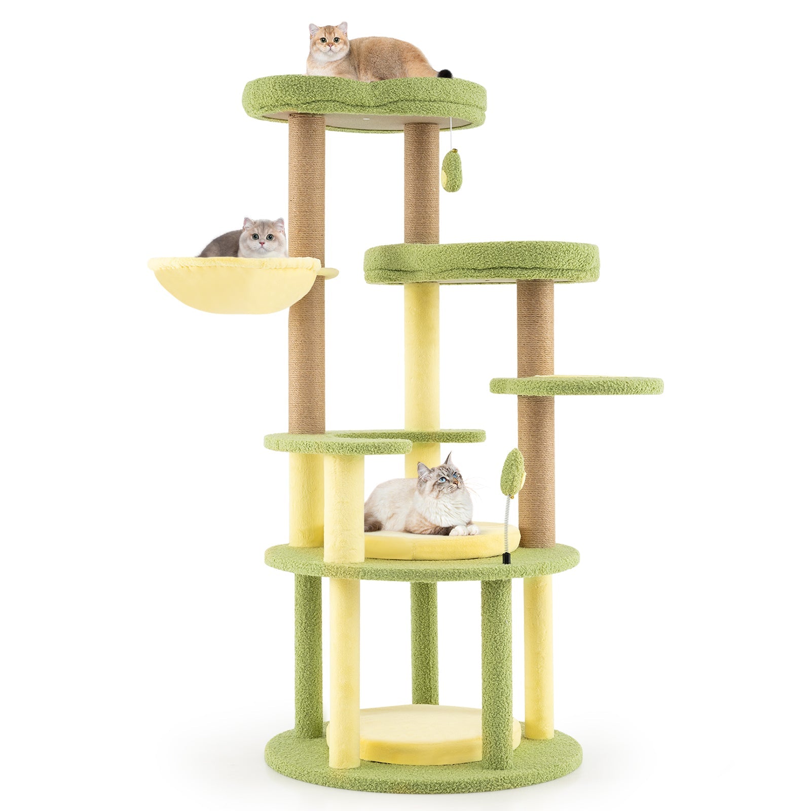 Multi-level Cat Tree Avocado Theme Cat Tower with Wide Perch Rotatable Basket-Green - Majestic Pet Kingdom