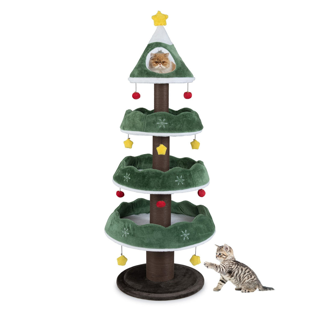 Christmas Cat Tree with 3 Platforms & Top Perch - Majestic Pet Kingdom