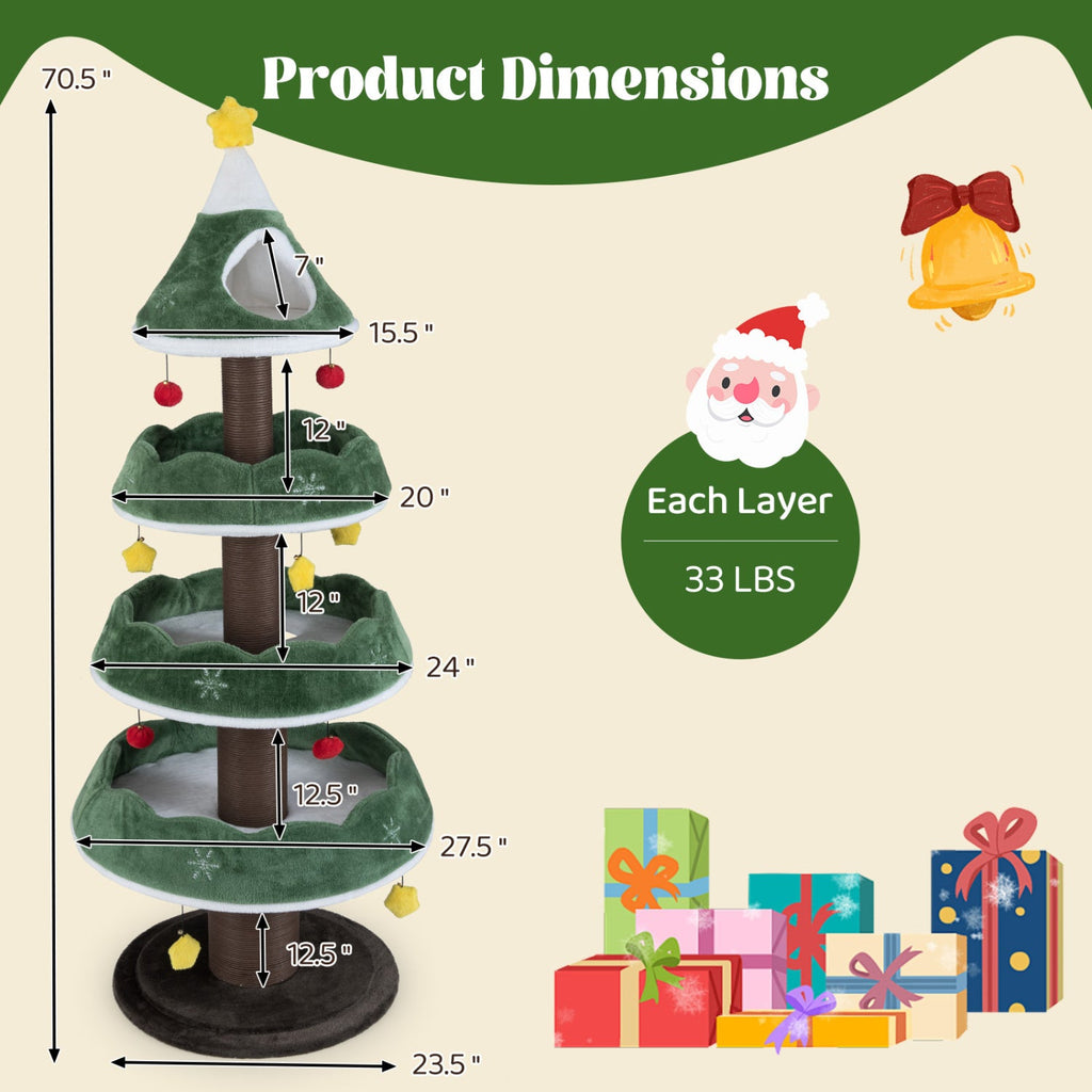 Christmas Cat Tree with 3 Platforms & Top Perch - Majestic Pet Kingdom