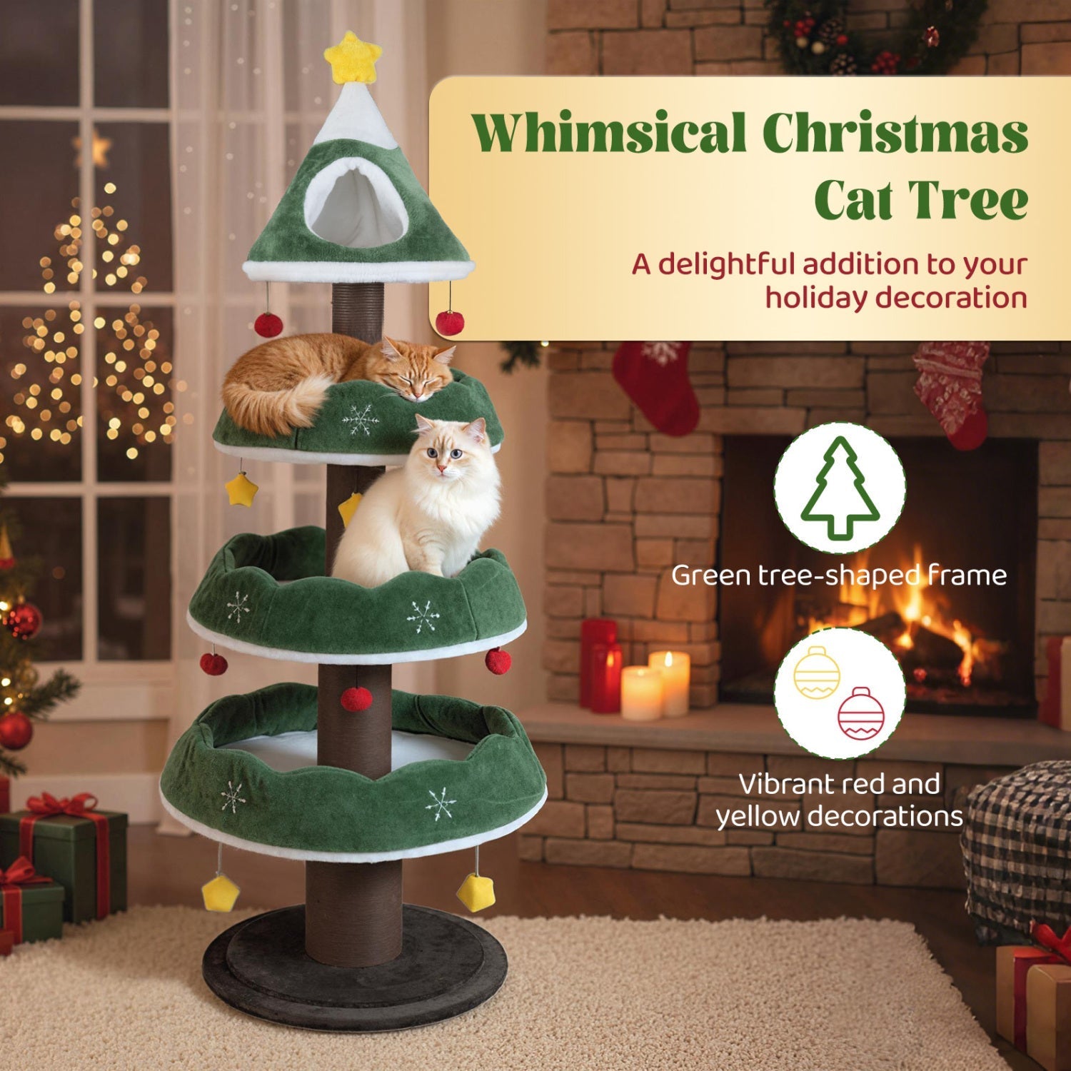Christmas Cat Tree with 3 Platforms & Top Perch