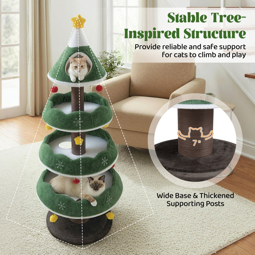 Christmas Cat Tree with 3 Platforms & Top Perch - Majestic Pet Kingdom
