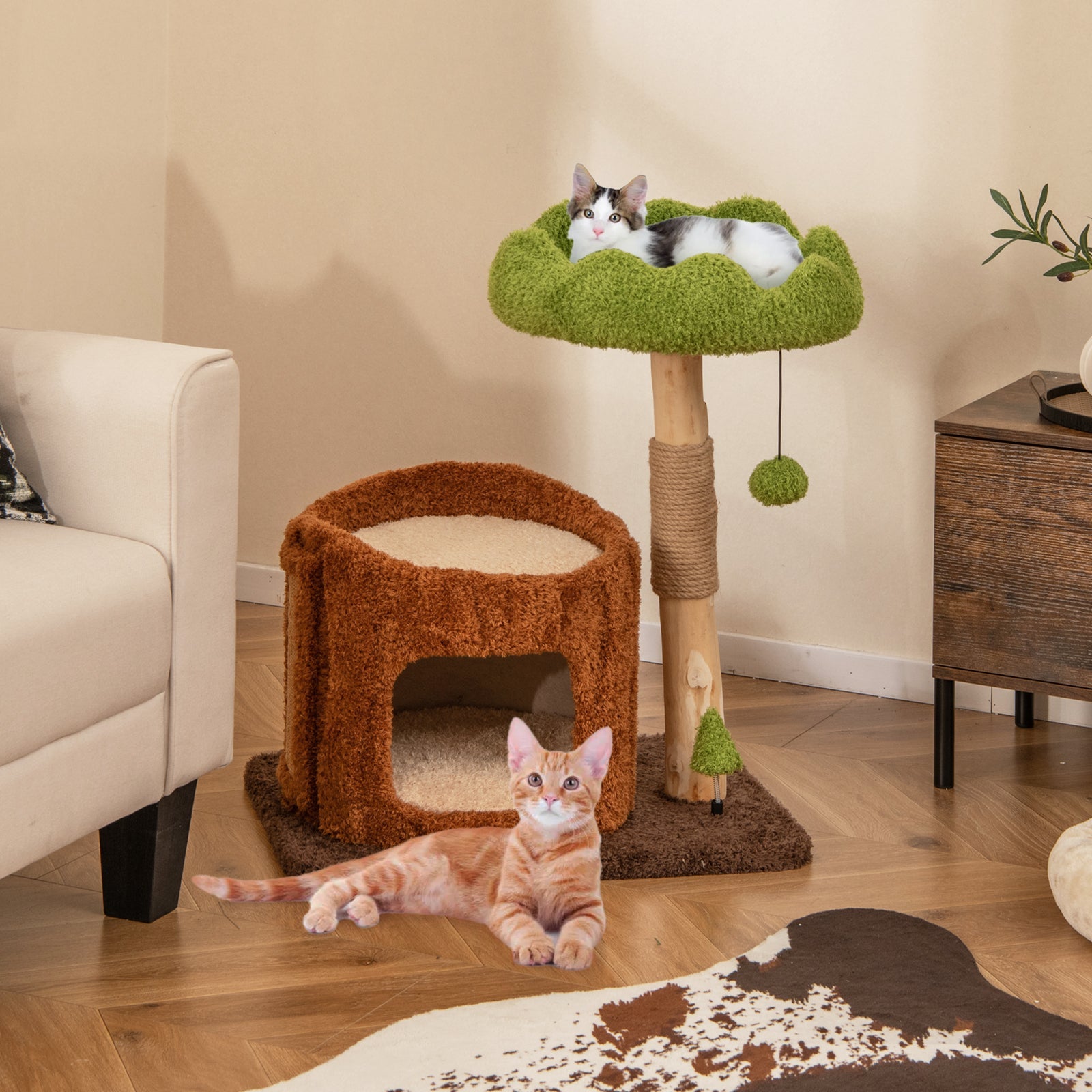Multifunctional Cat Tree Cat Tower with Scratching Posts and Top Perch-Brown - Majestic Pet Kingdom