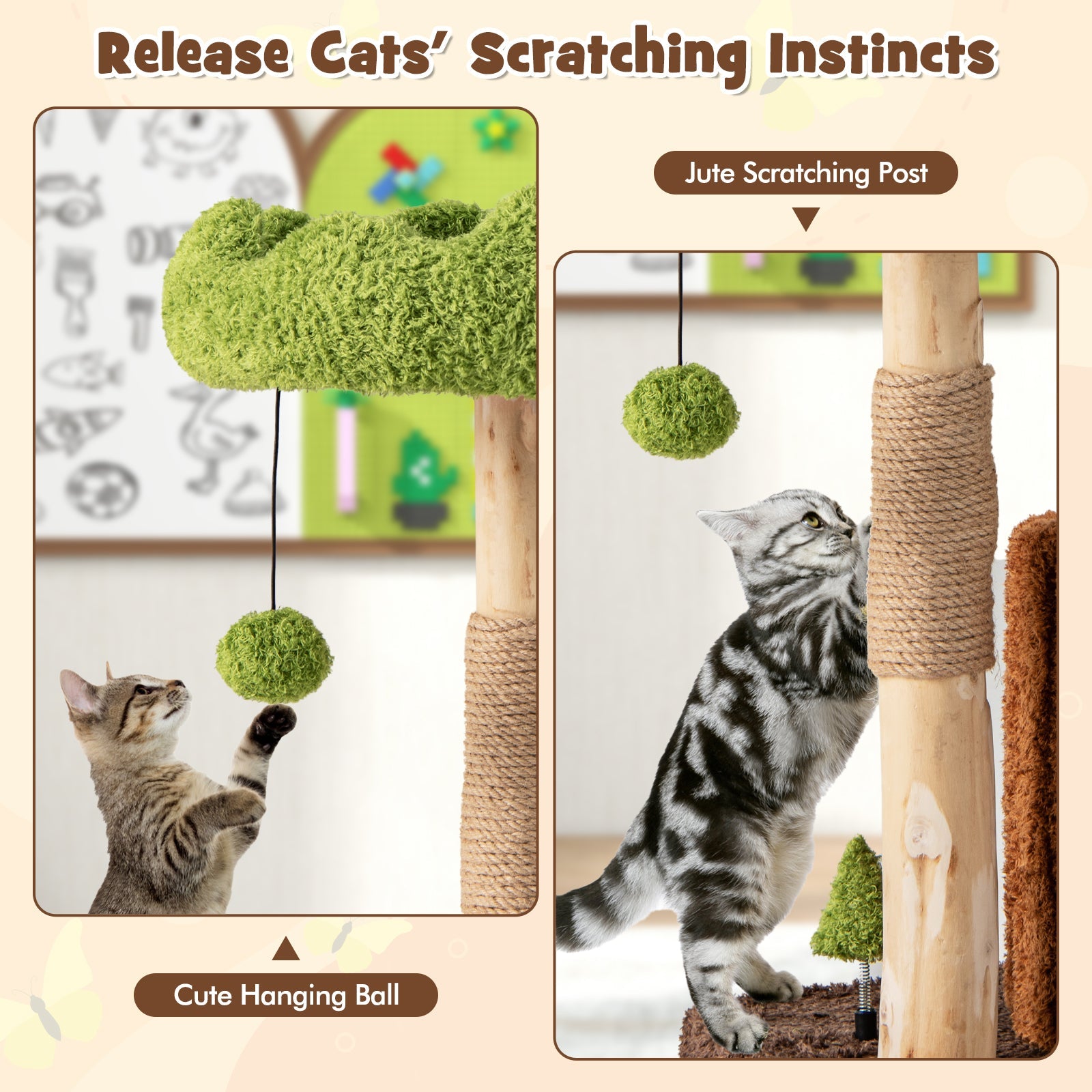 Multifunctional Cat Tree Cat Tower with Scratching Posts and Top Perch-Brown - Majestic Pet Kingdom