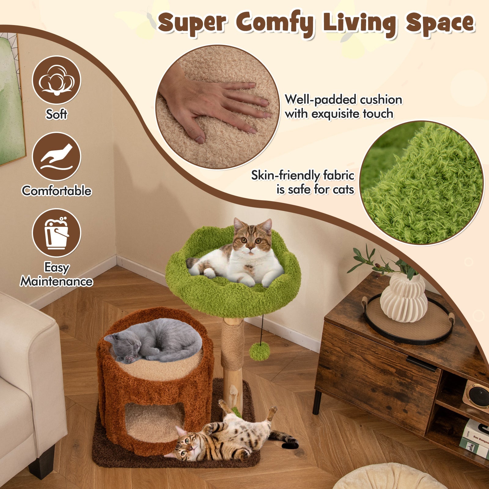 Multifunctional Cat Tree Cat Tower with Scratching Posts and Top Perch-Brown - Majestic Pet Kingdom