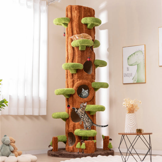 90.5 Inch Tall Multifunctional Cat Tree with Private Condos for Indoor Cats-Brown - Majestic Pet Kingdom