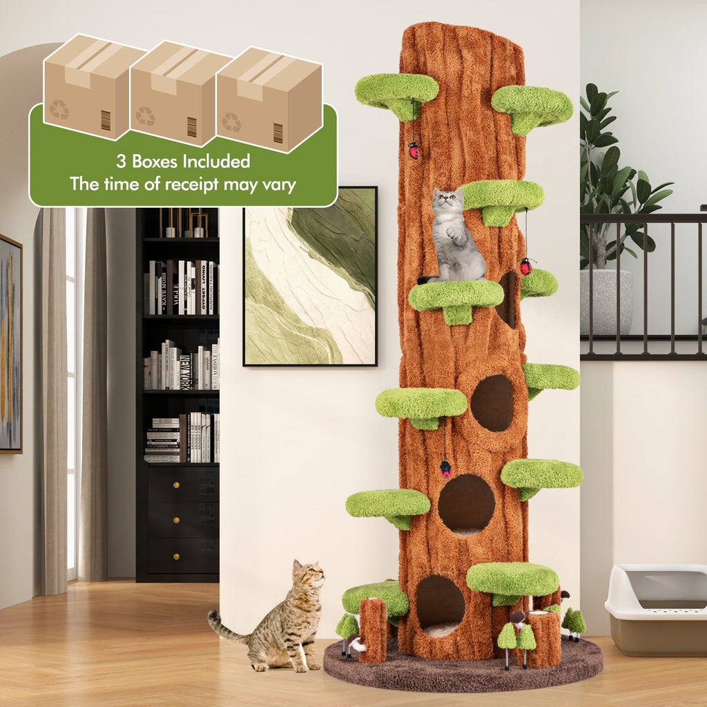 90.5 Inch Tall Multifunctional Cat Tree with Private Condos for Indoor Cats-Brown - Majestic Pet Kingdom