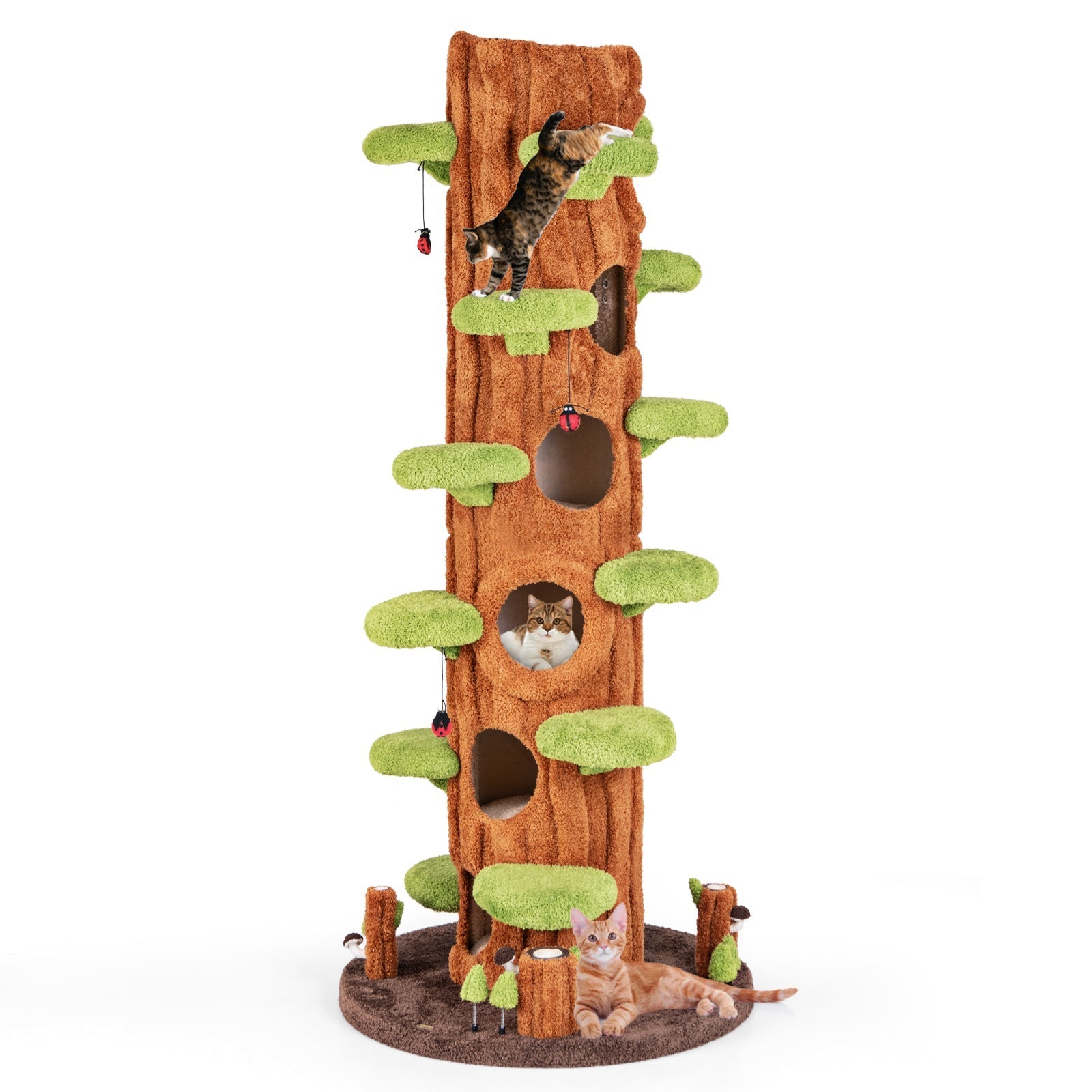 90.5 Inch Tall Multifunctional Cat Tree with Private Condos for Indoor Cats-Brown - Majestic Pet Kingdom
