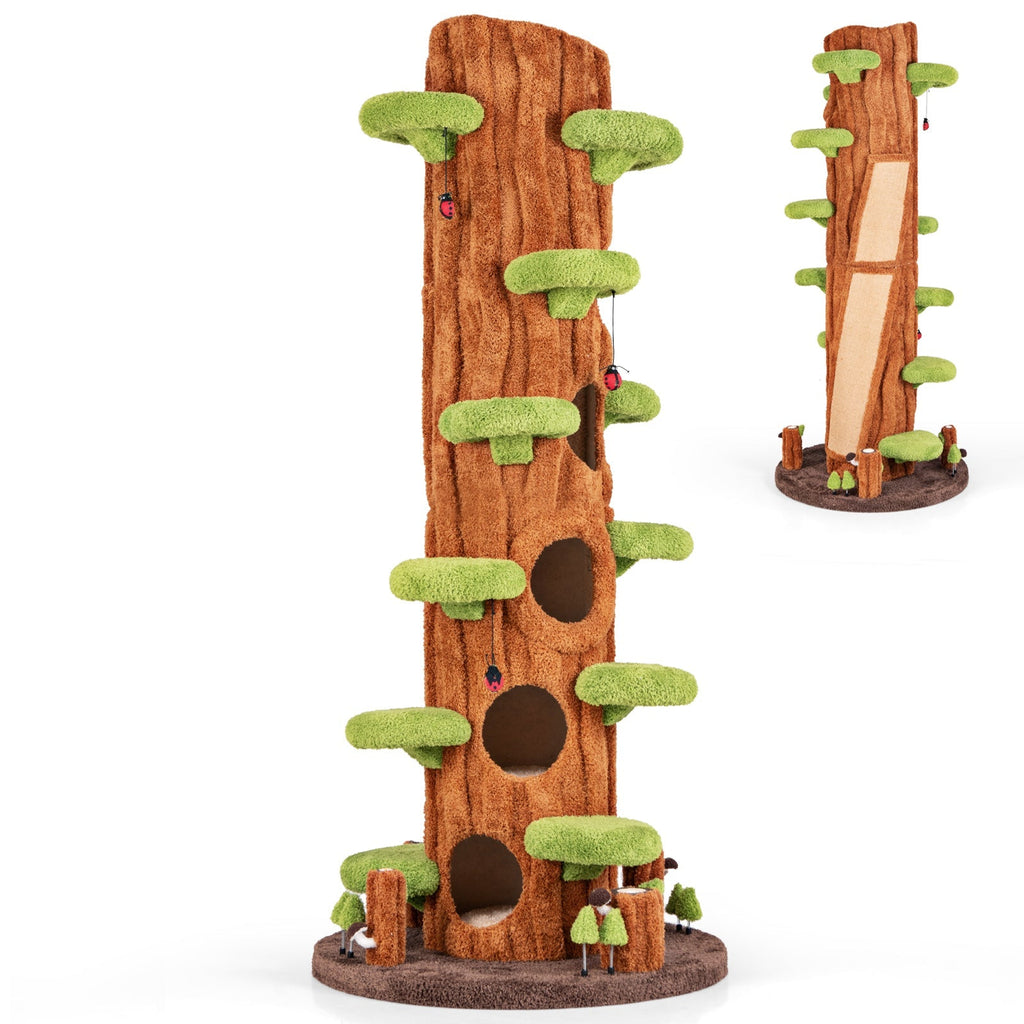 90.5 Inch Tall Multifunctional Cat Tree with Private Condos for Indoor Cats-Brown - Majestic Pet Kingdom
