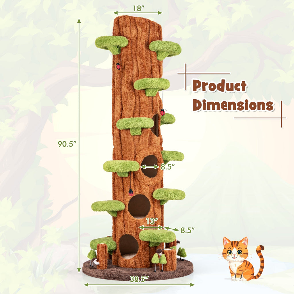 90.5 Inch Tall Multifunctional Cat Tree with Private Condos for Indoor Cats-Brown - Majestic Pet Kingdom