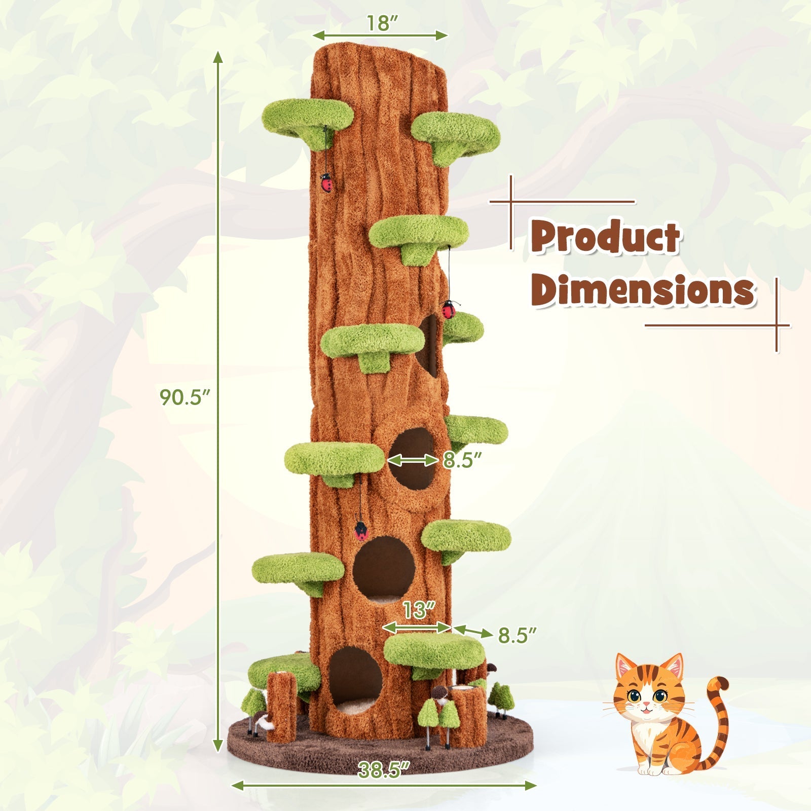90.5 Inch Tall Multifunctional Cat Tree with Private Condos for Indoor Cats-Brown - Majestic Pet Kingdom