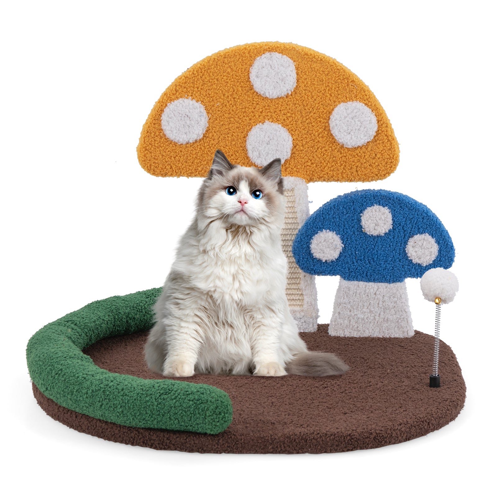 Mushroom Cat Bed Cat Claw Scratcher with Wide Bed and Sisal Scratch Panel-Multicolor | Purrfect Pet Kingdom
