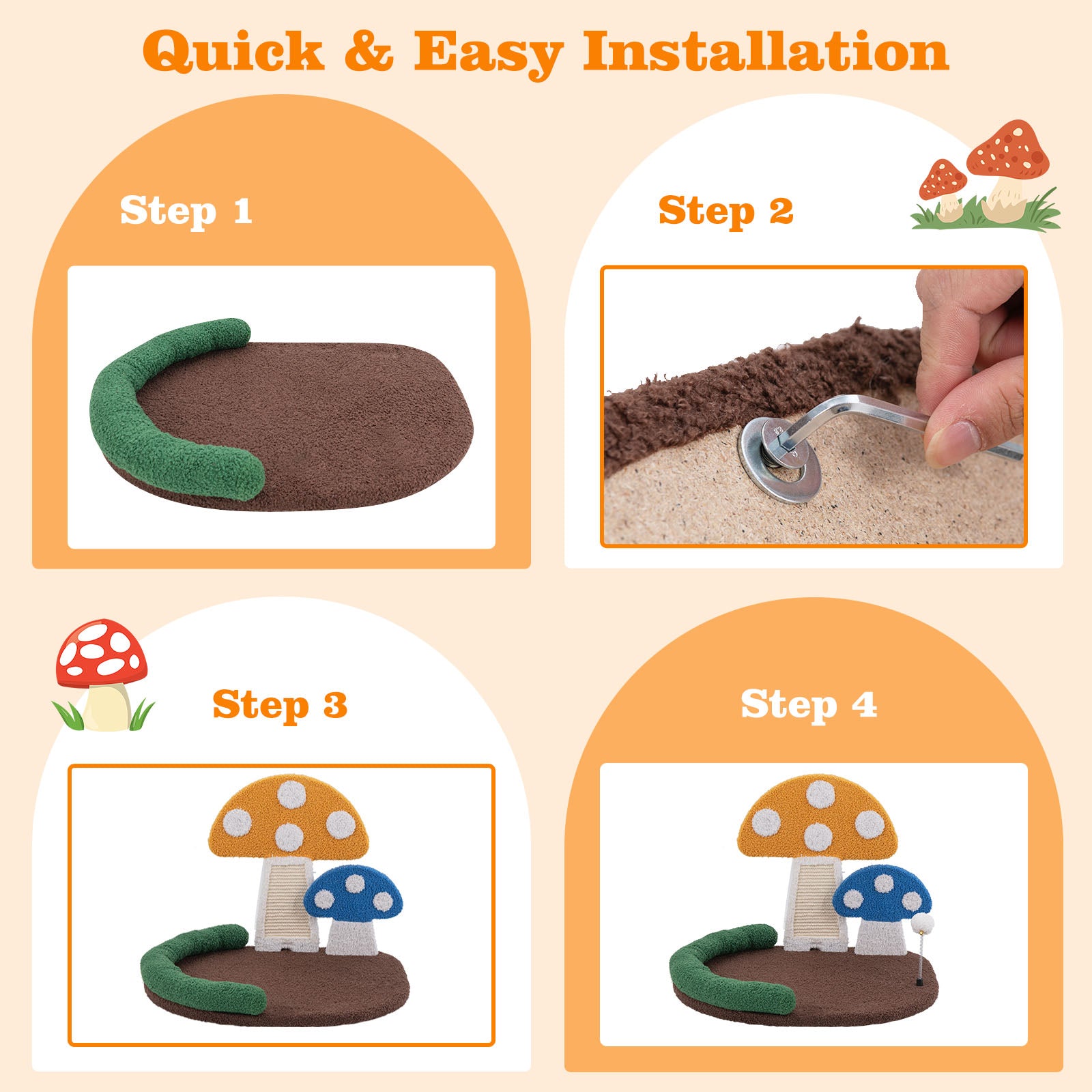 Mushroom Cat Bed Cat Claw Scratcher with Wide Bed and Sisal Scratch Panel-Multicolor | Purrfect Pet Kingdom